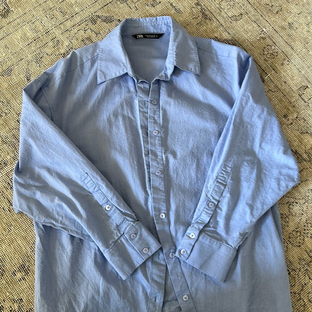 Zara oversize blue cotton button down